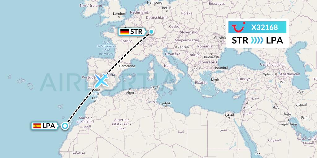 X32168 TUI fly Germany Flight Map: Stuttgart to Las Palmas