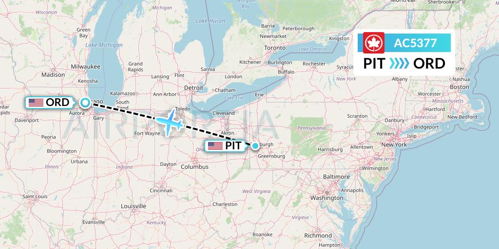 AC5377 Air Canada Flight Map: Pittsburgh to Chicago