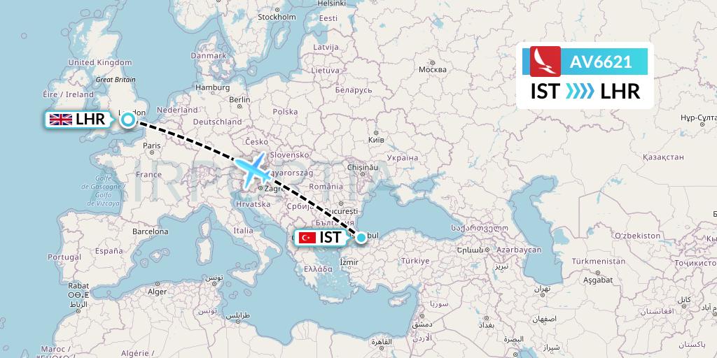 AV6621 Avianca Flight Map: Istanbul to London