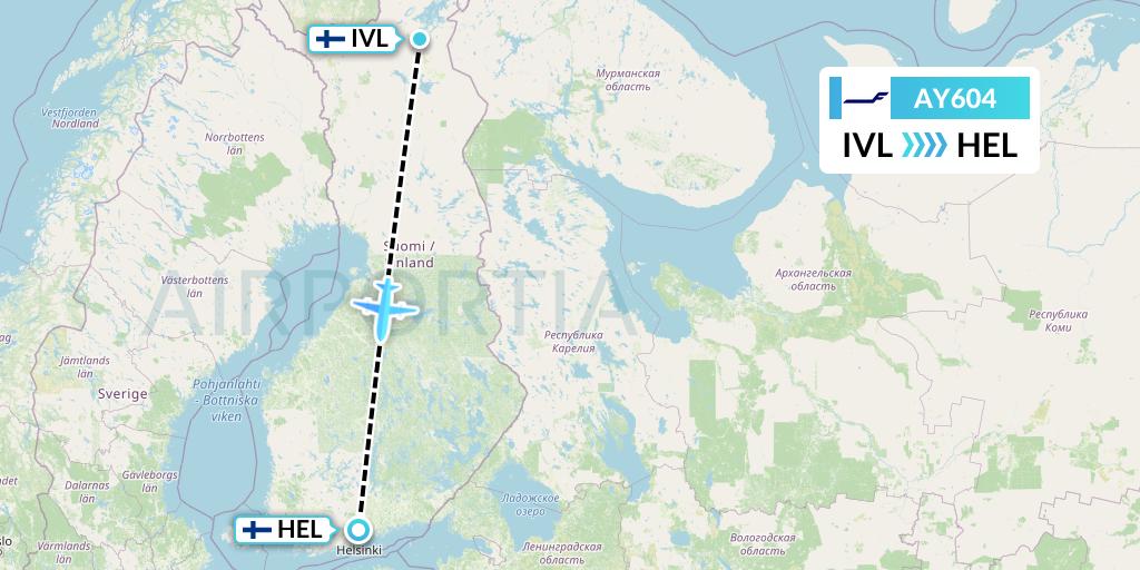 AY604 Finnair Flight Map: Ivalo to Helsinki