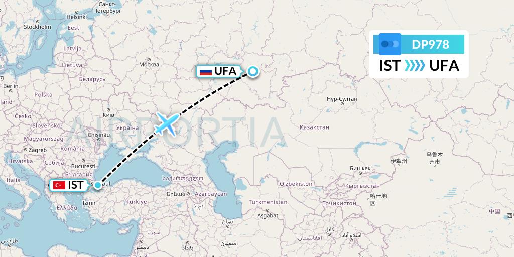 DP978 Pobeda Flight Map: Istanbul to Ufa