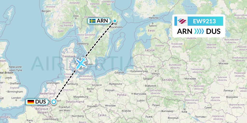 EW9213 Eurowings Flight Map: Stockholm to Dusseldorf