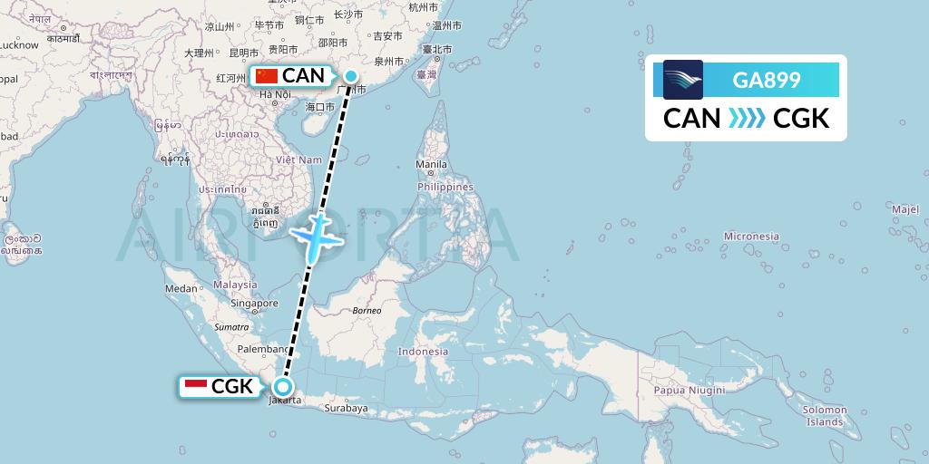 GA899 Garuda Indonesia Flight Map: Guangzhou to Jakarta
