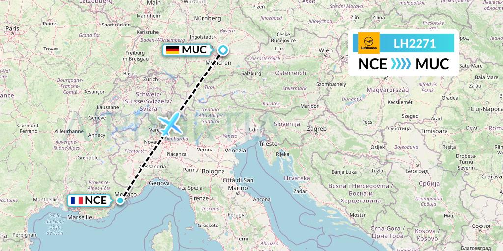 LH2271 Lufthansa Flight Map: Nice to Munich