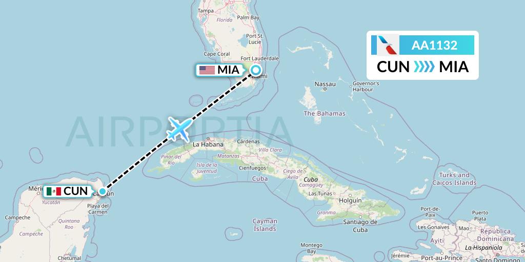 AA1132 American Airlines Flight Map: Cancun to Miami