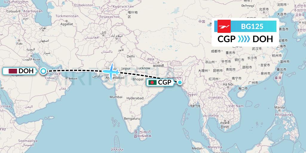 BG125 Biman Bangladesh Airlines Flight Map: Chittagong to Doha