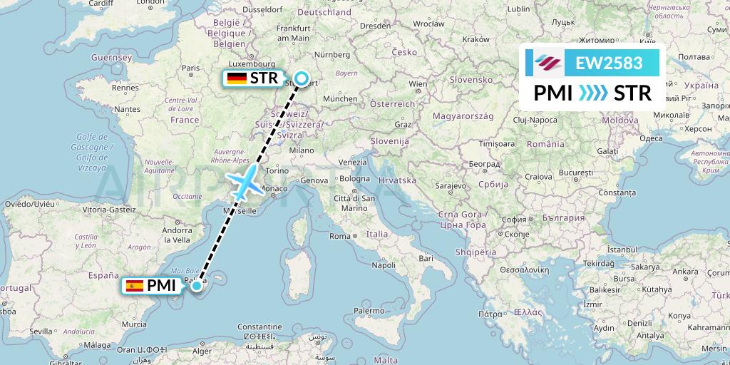 EW2583 Eurowings Flight Map: Palma de Mallorca to Stuttgart