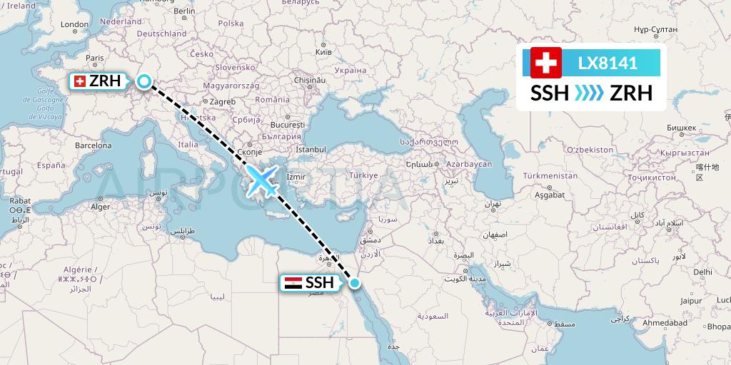 LX8141 Swiss Flight Map: Sharm el-Sheikh to Zurich