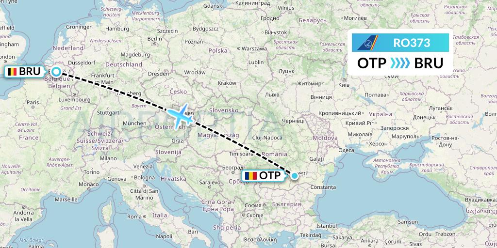 RO373 Tarom Flight Map: Bucharest to Brussels