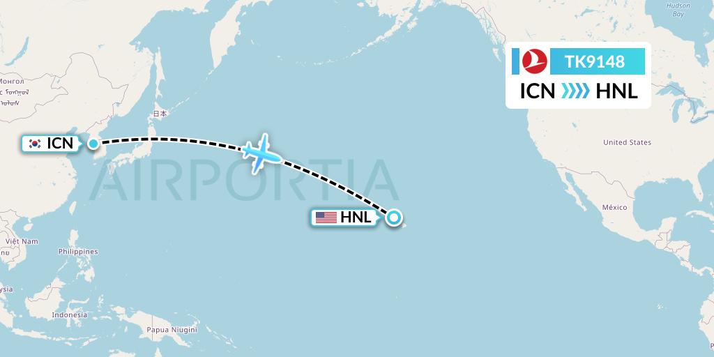 TK9148 Turkish Airlines Flight Map: Seoul to Honolulu
