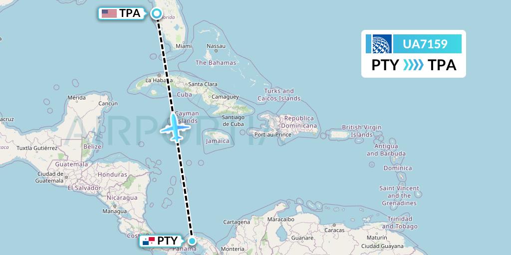 UA7159 United Airlines Flight Map: Panama City to Tampa