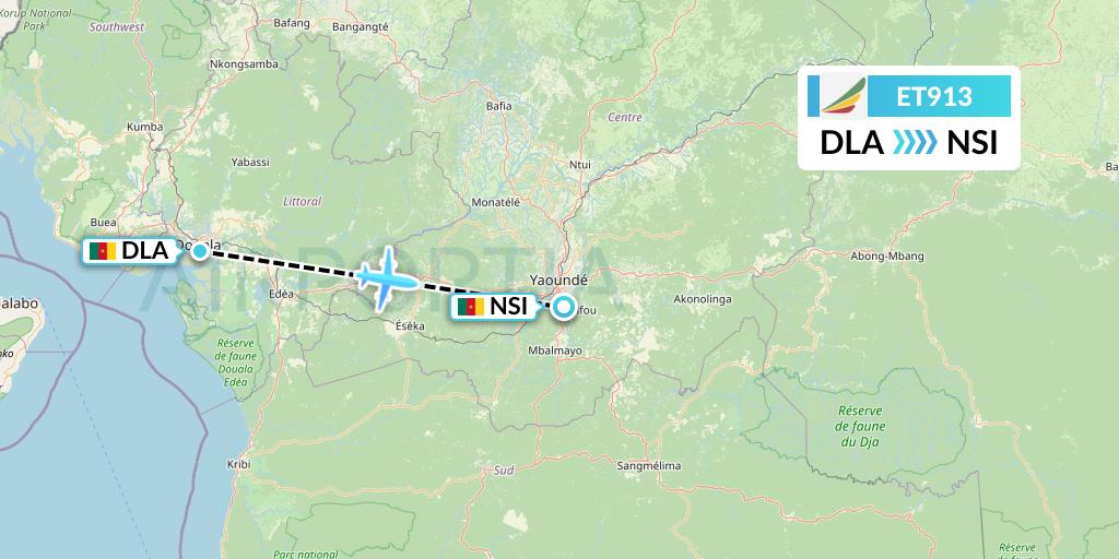 ET913 Ethiopian Airlines Flight Map: Douala to Yaounde