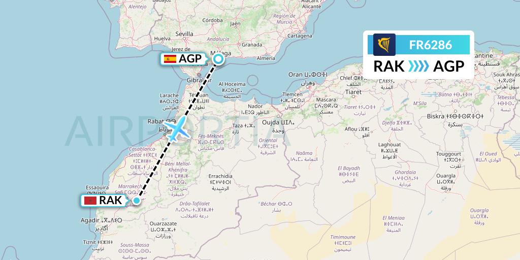 FR6286 Ryanair Flight Map: Marrakesh to Malaga