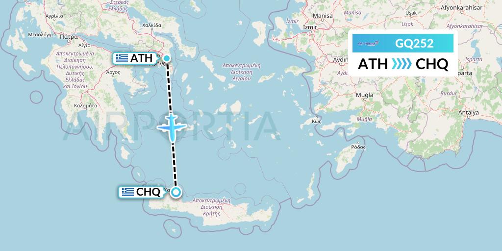 GQ252 Sky Express (Greece) Flight Map: Athens to Chania