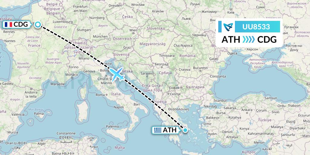 UU8533 Air Austral Flight Map: Athens to Paris