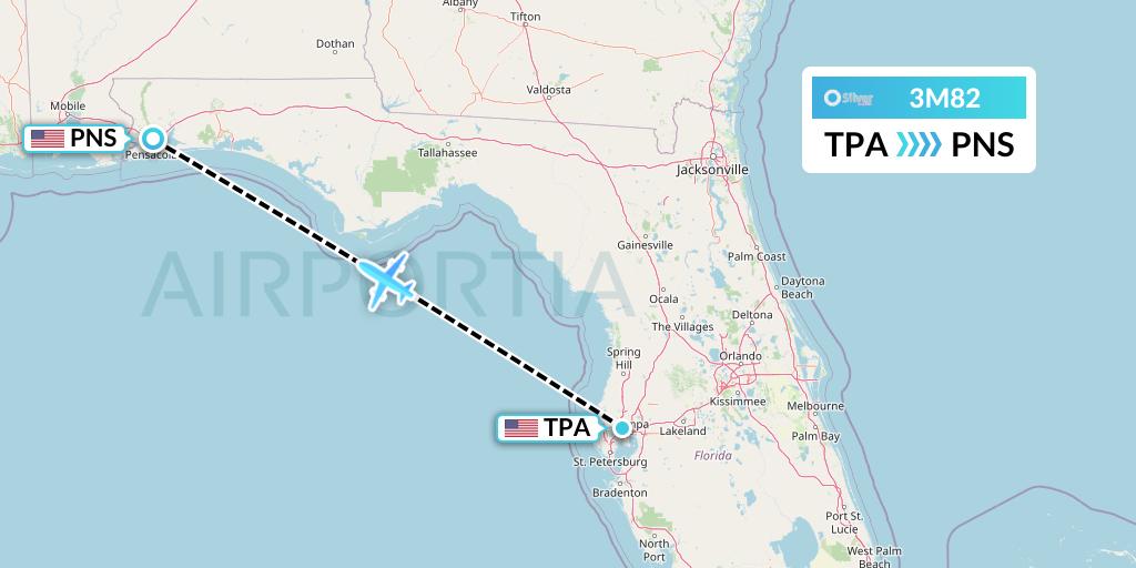3M82 Silver Airways Flight Map: Tampa to Pensacola