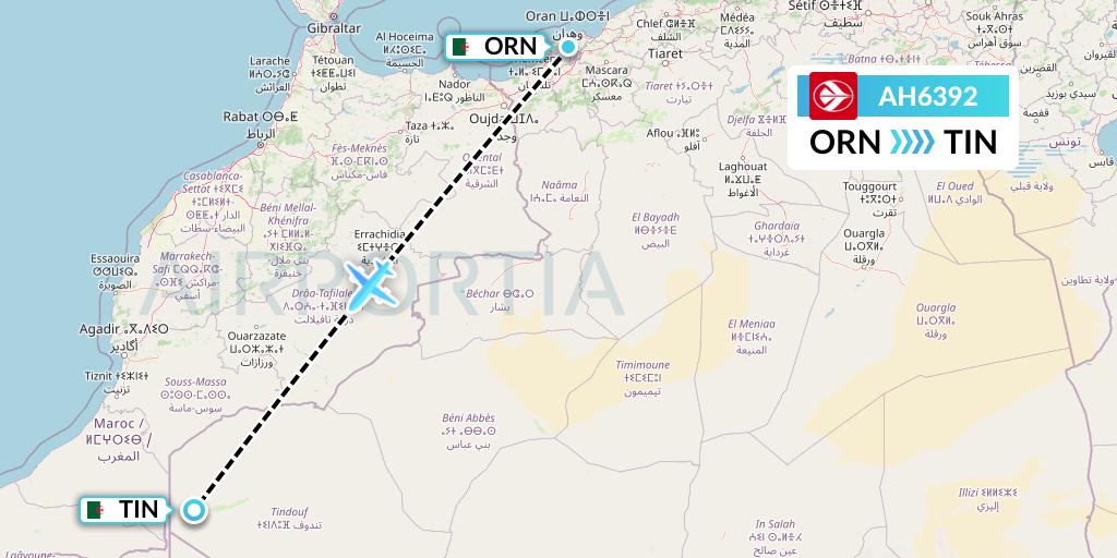 AH6392 Air Algerie Flight Map: Oran to Tindouf