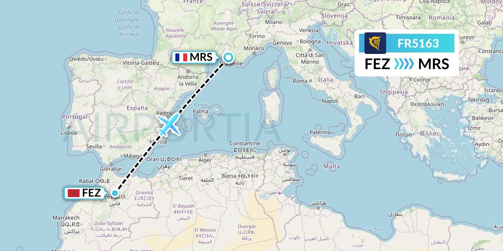 FR5163 Ryanair Flight Map: Fes to Marseille