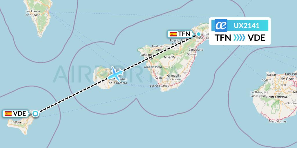 UX2141 Air Europa Flight Map: Tenerife to El Hierro