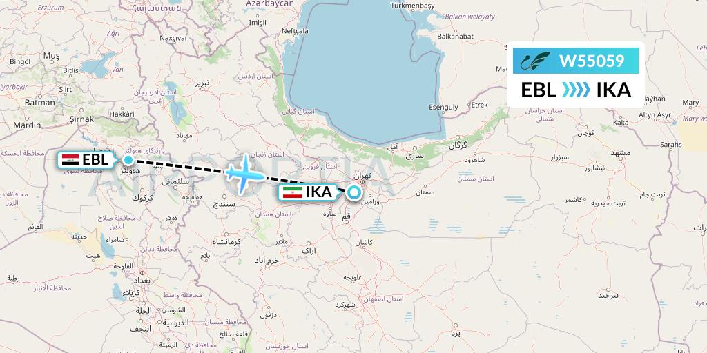W55059 Mahan Air Flight Map: Arbil to Tehran