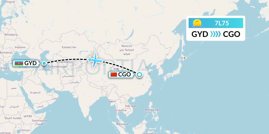 7L75 Silk Way West Airlines Flight Map: Baku to Zhengzhou