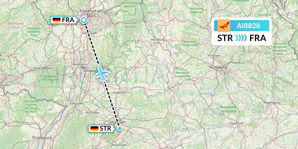 AI8828 Air India Flight Map: Stuttgart to Frankfurt