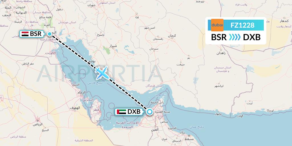 FZ1228 FlyDubai Flight Map: Basra to Dubai