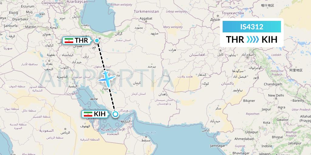 IS4312 Sepehran Airlines Flight Map: Tehran to Kish Island
