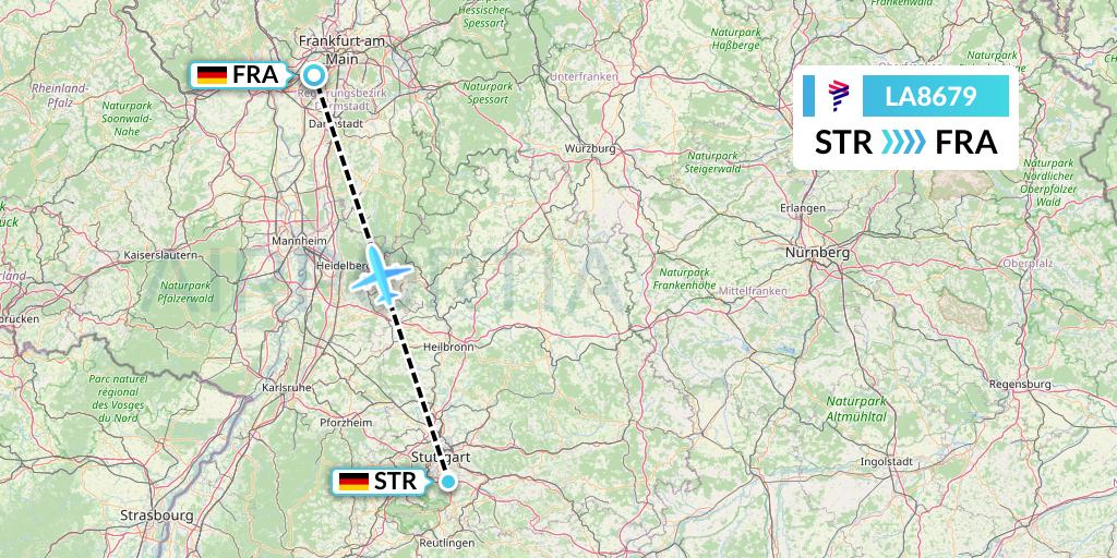 LA8679 LAN Airlines Flight Map: Stuttgart to Frankfurt