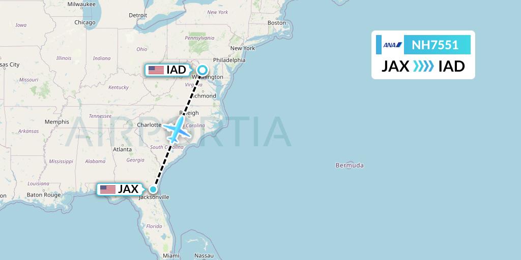 NH7551 All Nippon Airways Flight Map: Jacksonville to Washington