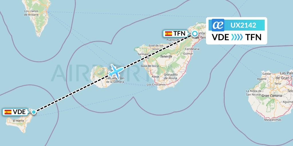 UX2142 Air Europa Flight Map: El Hierro to Tenerife