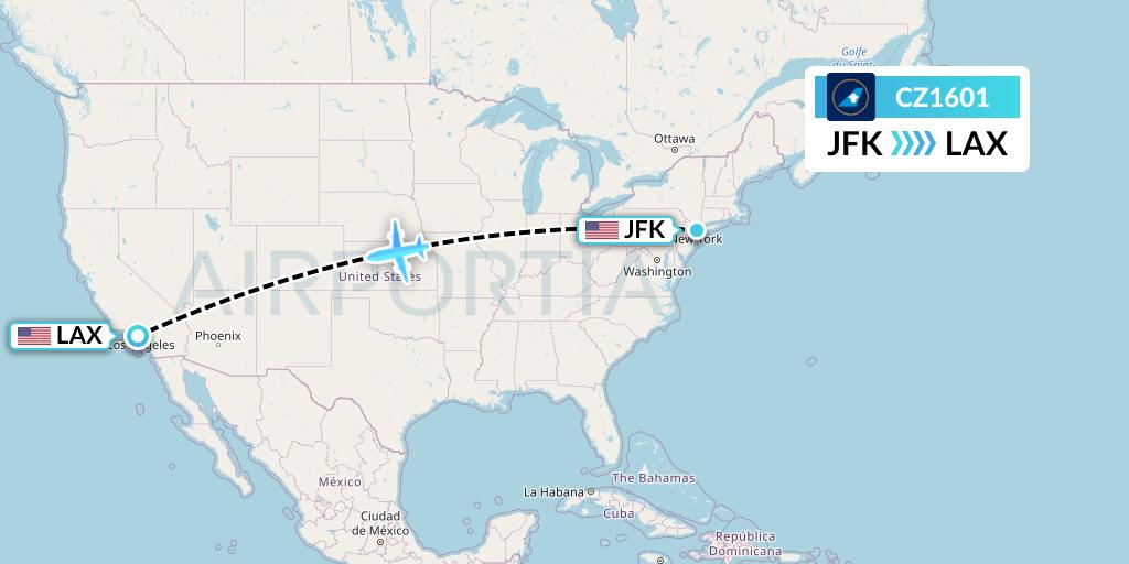 CZ1601 China Southern Airlines Flight Map: New York to Los Angeles