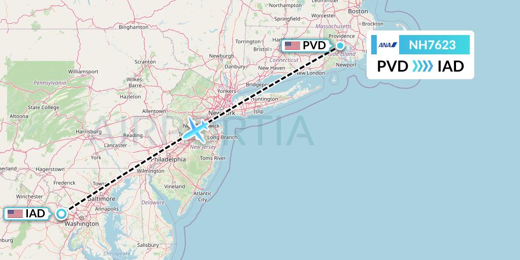 NH7623 All Nippon Airways Flight Map: Providence to Washington