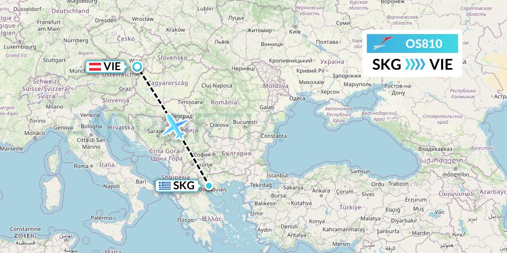 OS810 Austrian Airlines Flight Map: Thessaloniki to Vienna