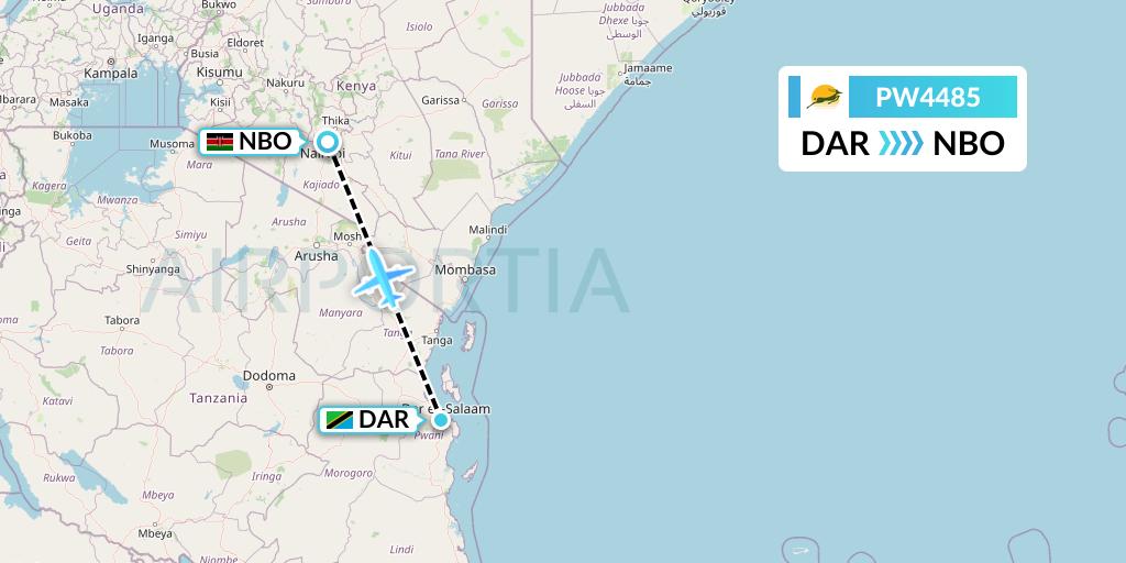 PW4485 Precision Air Flight Map: Dar-es-Salaam to Nairobi