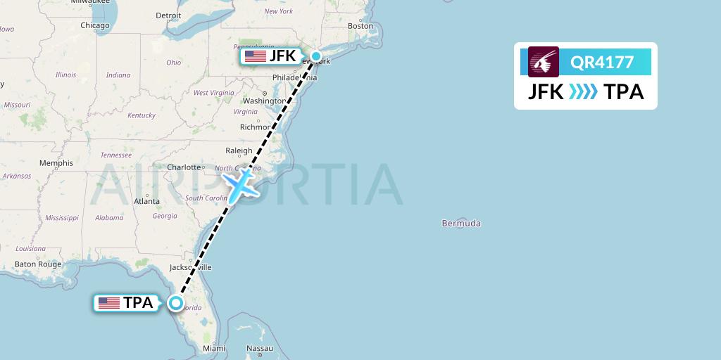 QR4177 Qatar Airways Flight Map: New York to Tampa