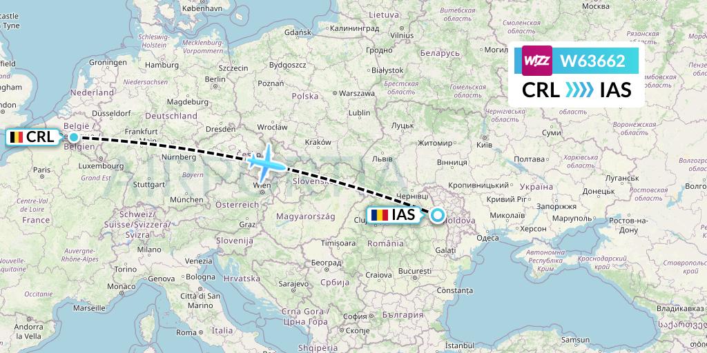 W63662 Wizz Air Flight Map: Brussels to Iasi