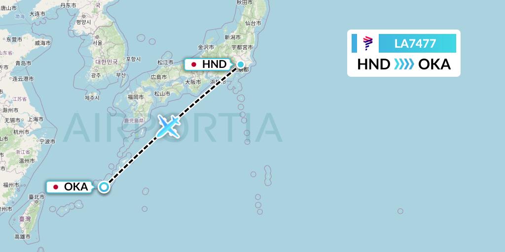 LA7477 LAN Airlines Flight Map: Tokyo to Naha