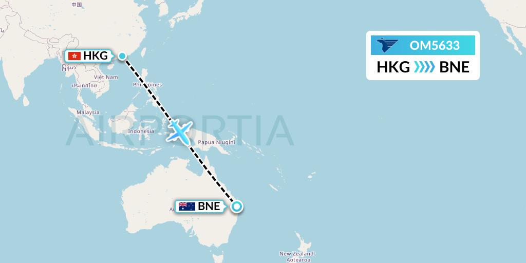 OM5633 MIAT Mongolian Airlines Flight Map: Hong Kong to Brisbane