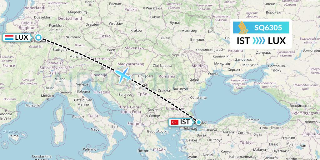 SQ6305 Singapore Airlines Flight Map: Istanbul to Luxembourg