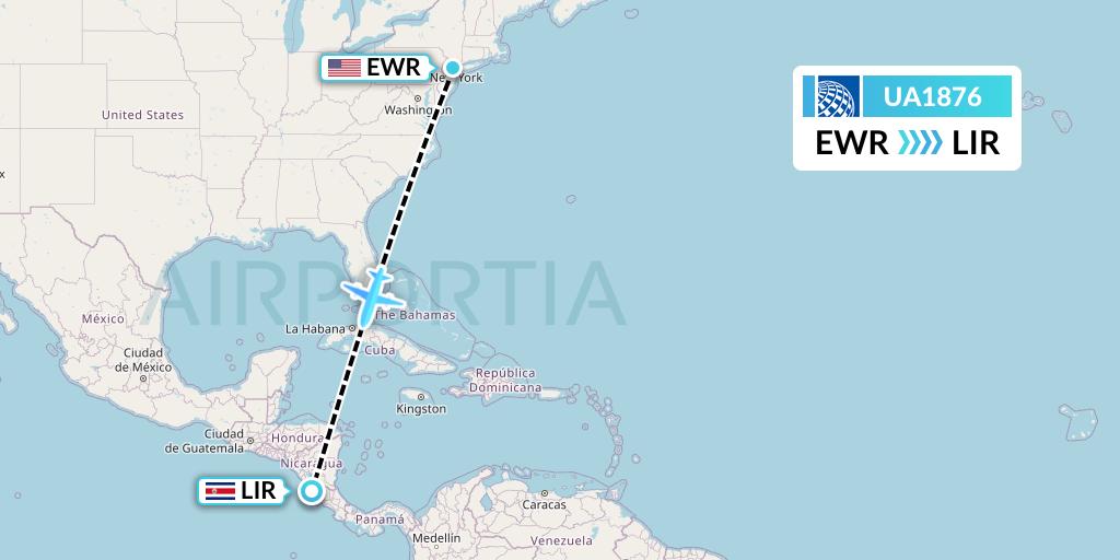 UA1876 United Airlines Flight Map: New York to Liberia