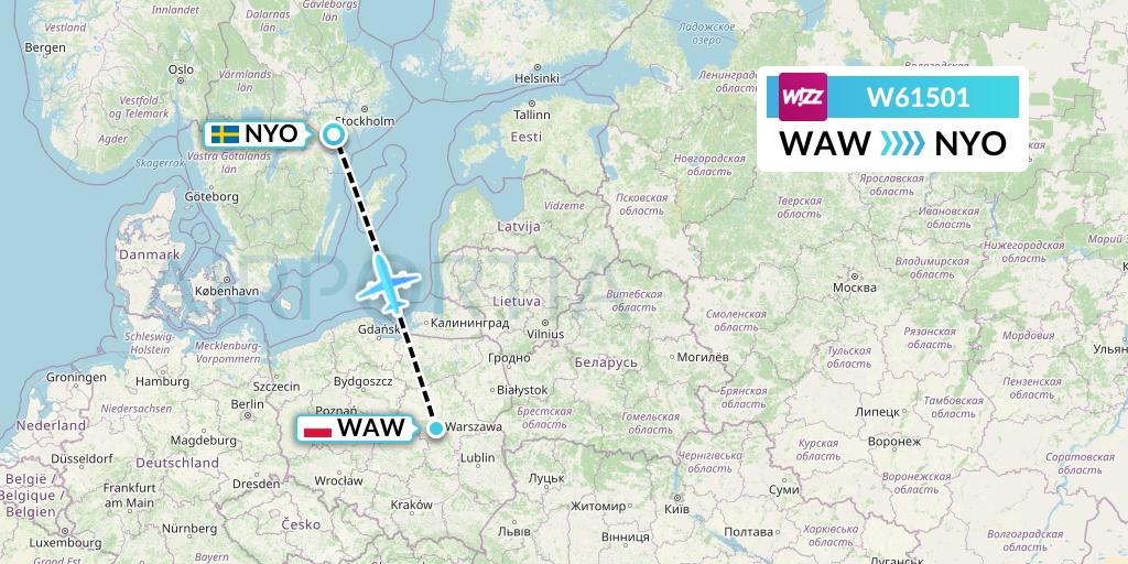 W61501 Wizz Air Flight Map: Warsaw to Stockholm