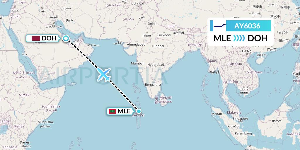 AY6036 Finnair Flight Map: Male to Doha