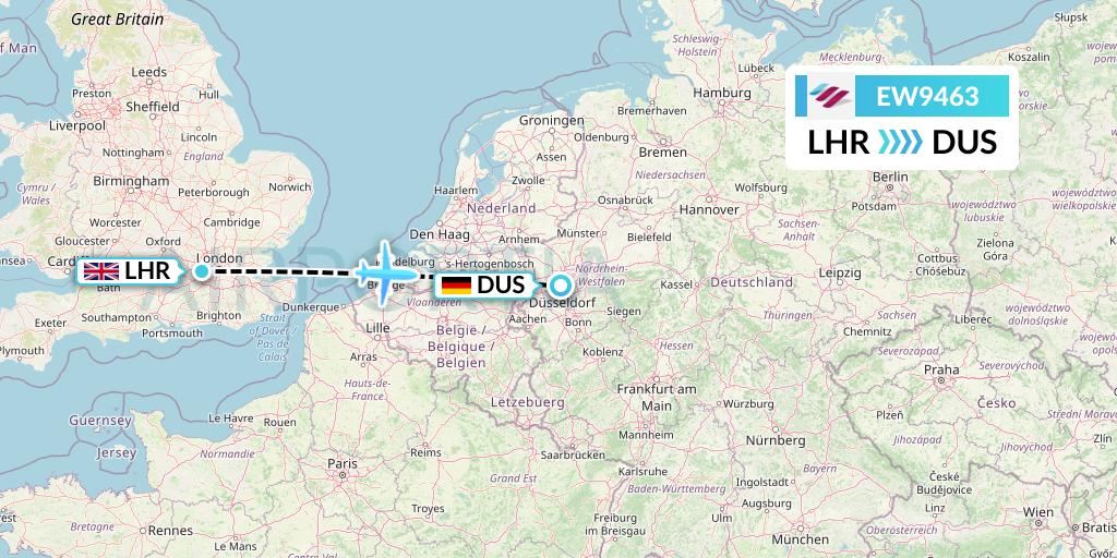 EW9463 Eurowings Flight Map: London to Dusseldorf