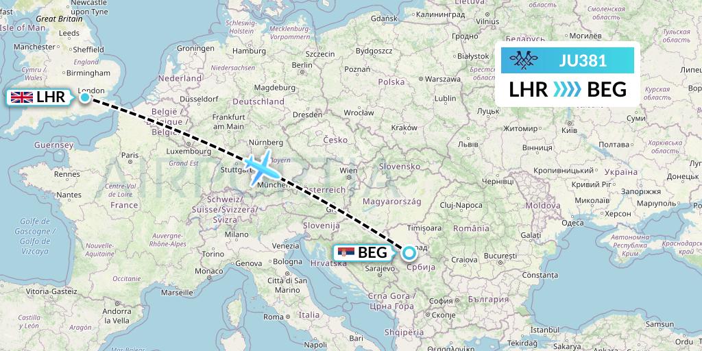JU381 Flight Status AirSERBIA London to Belgrade (ASL381)