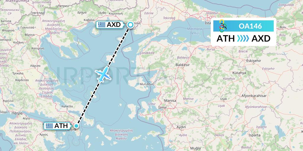 OA146 Olympic Air Flight Map: Athens to Alexandroupolis