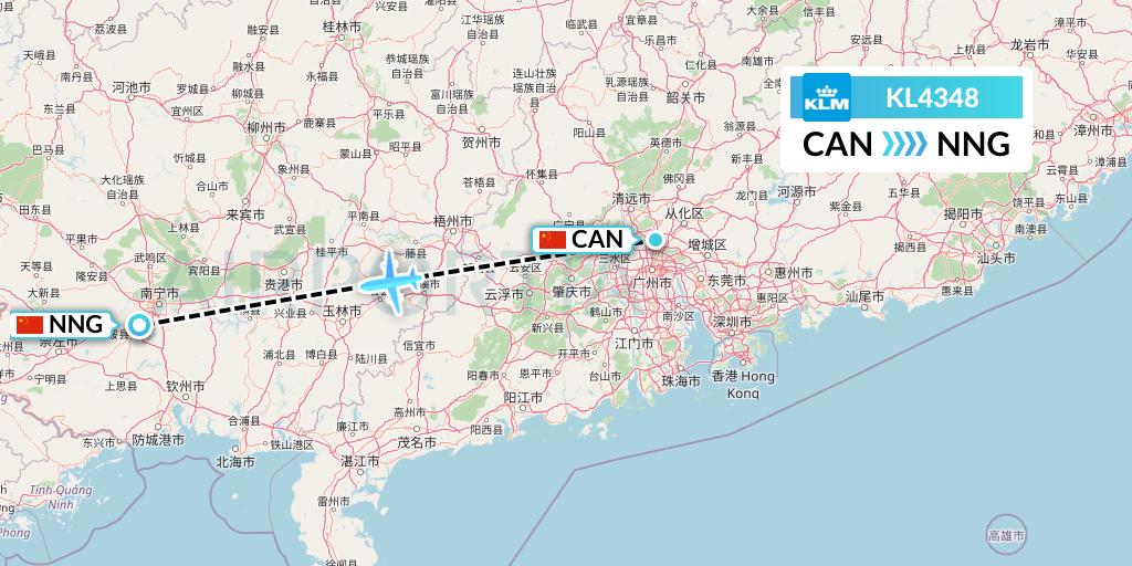 KL4348 KLM Flight Map: Guangzhou to Nanning