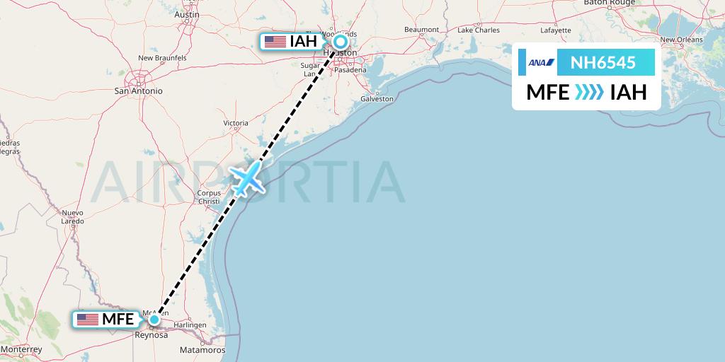 NH6545 All Nippon Airways Flight Map: McAllen to Houston