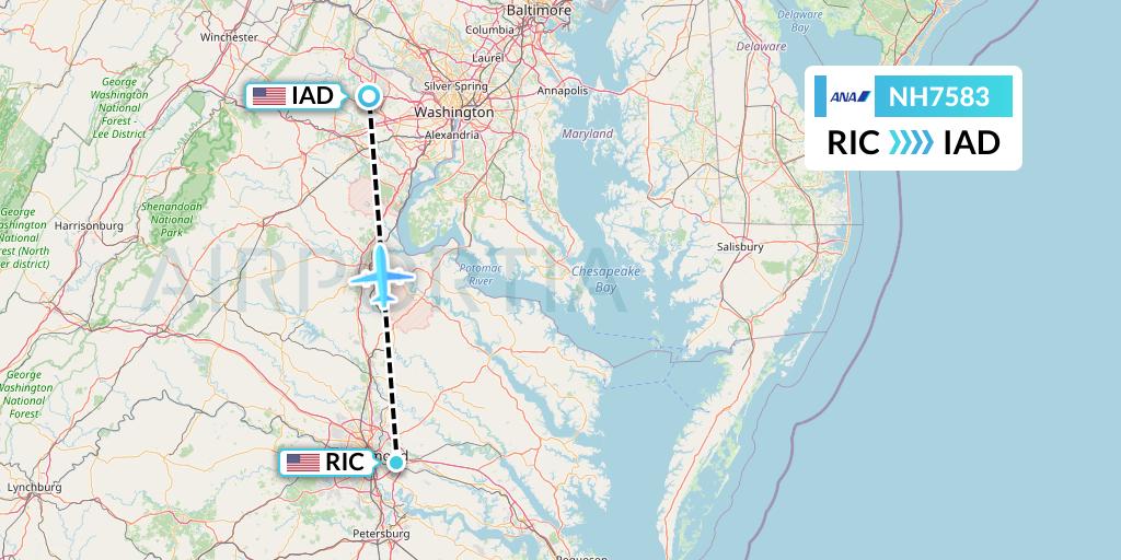 NH7583 All Nippon Airways Flight Map: Richmond to Washington