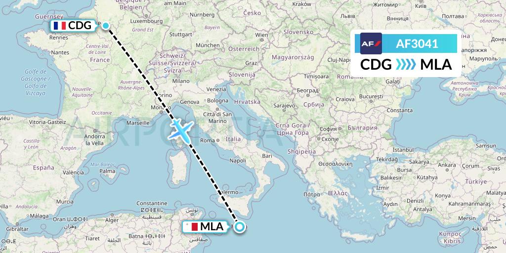 AF3041 Air France Flight Map: Paris to Malta
